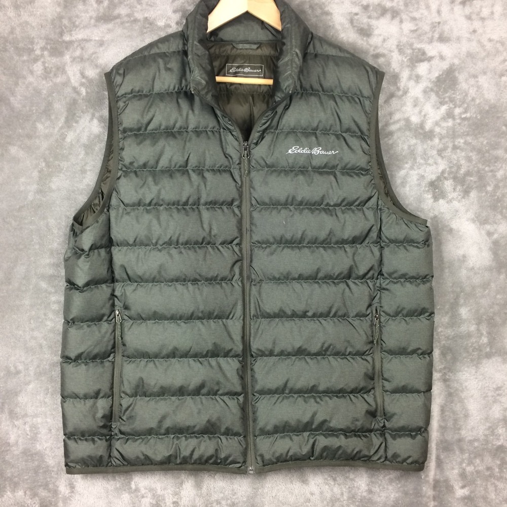 Eddie Bauer Down Vest 650 Mens XL Green Puffer‎ Full Zip Insulated Cirruslite